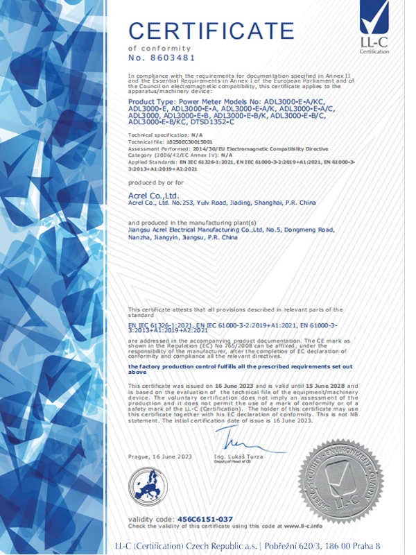 adl3000 e a adl3000 e b ce power meter emc certificate