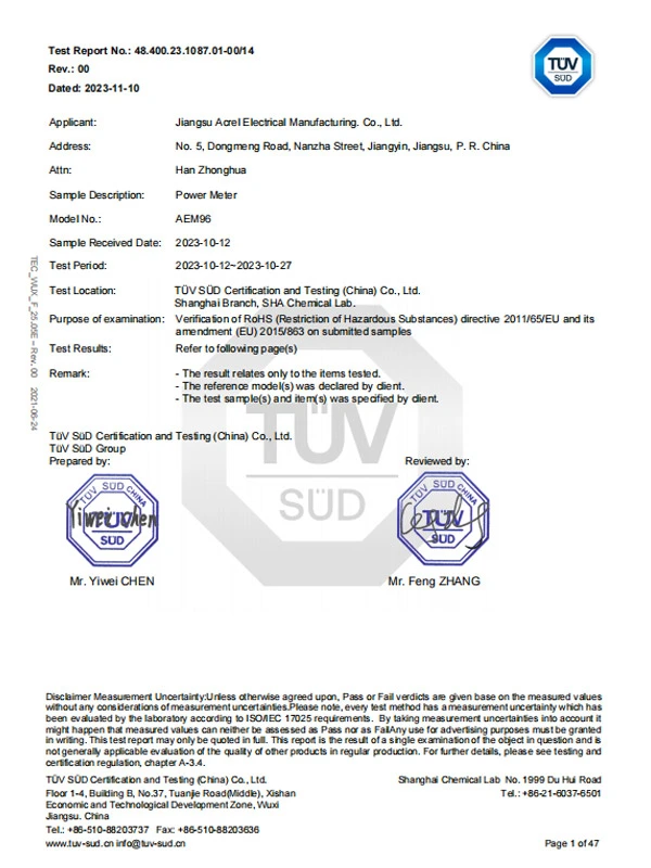 aem96 power meter rohs10 report